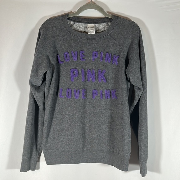 Victoria’s Secret PINK Oversized Grey & Purple Love Pink Sweater - Picture 9 of 10